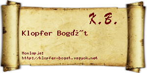 Klopfer Bogát névjegykártya
